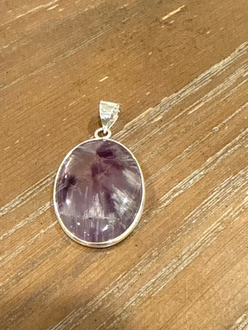 Star Amethyst Sterling Silver Pendant Large Oval Purple Crystal Statement